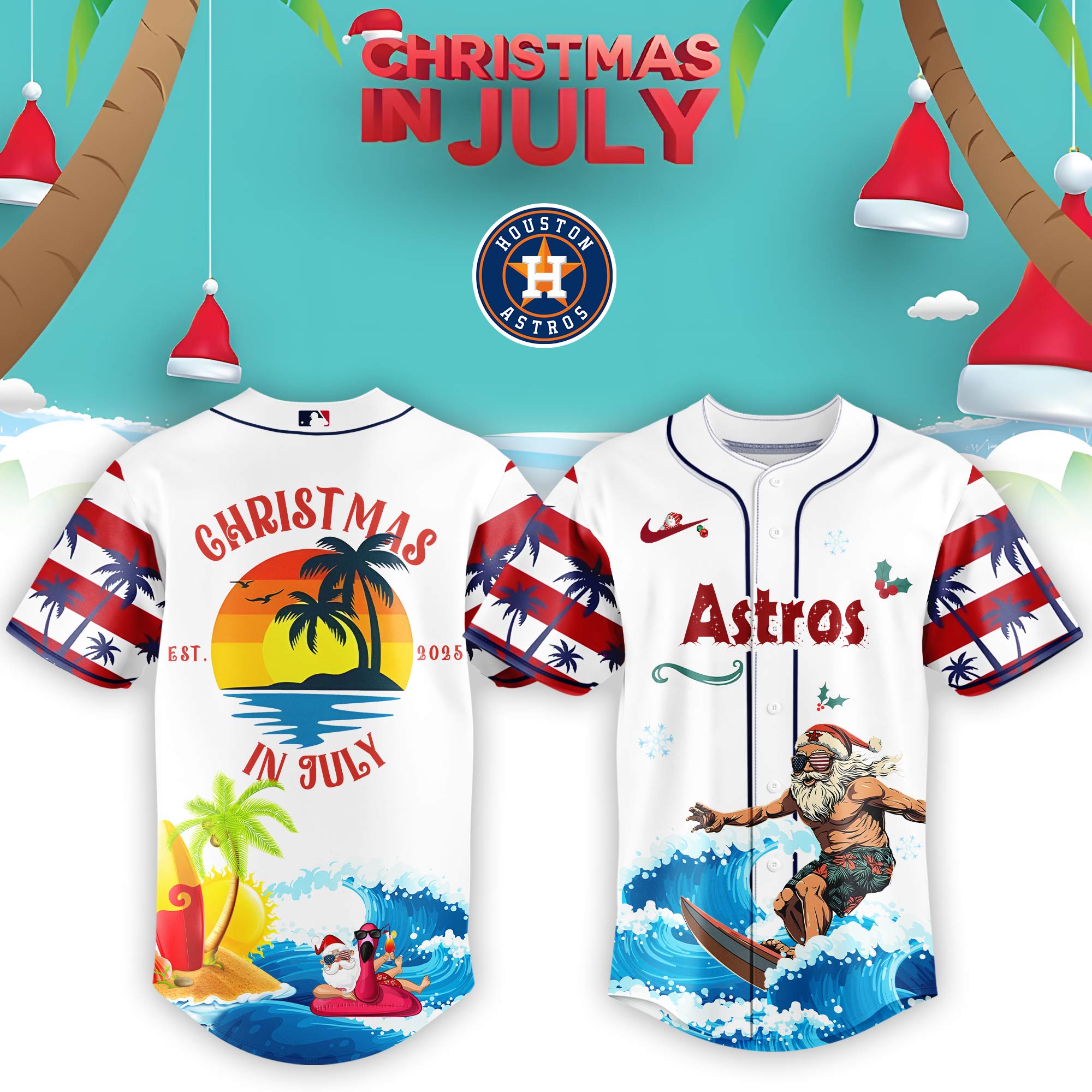 Houston Astros Mlb X Christmas July Santa 2025 Custom Baseball Jersey