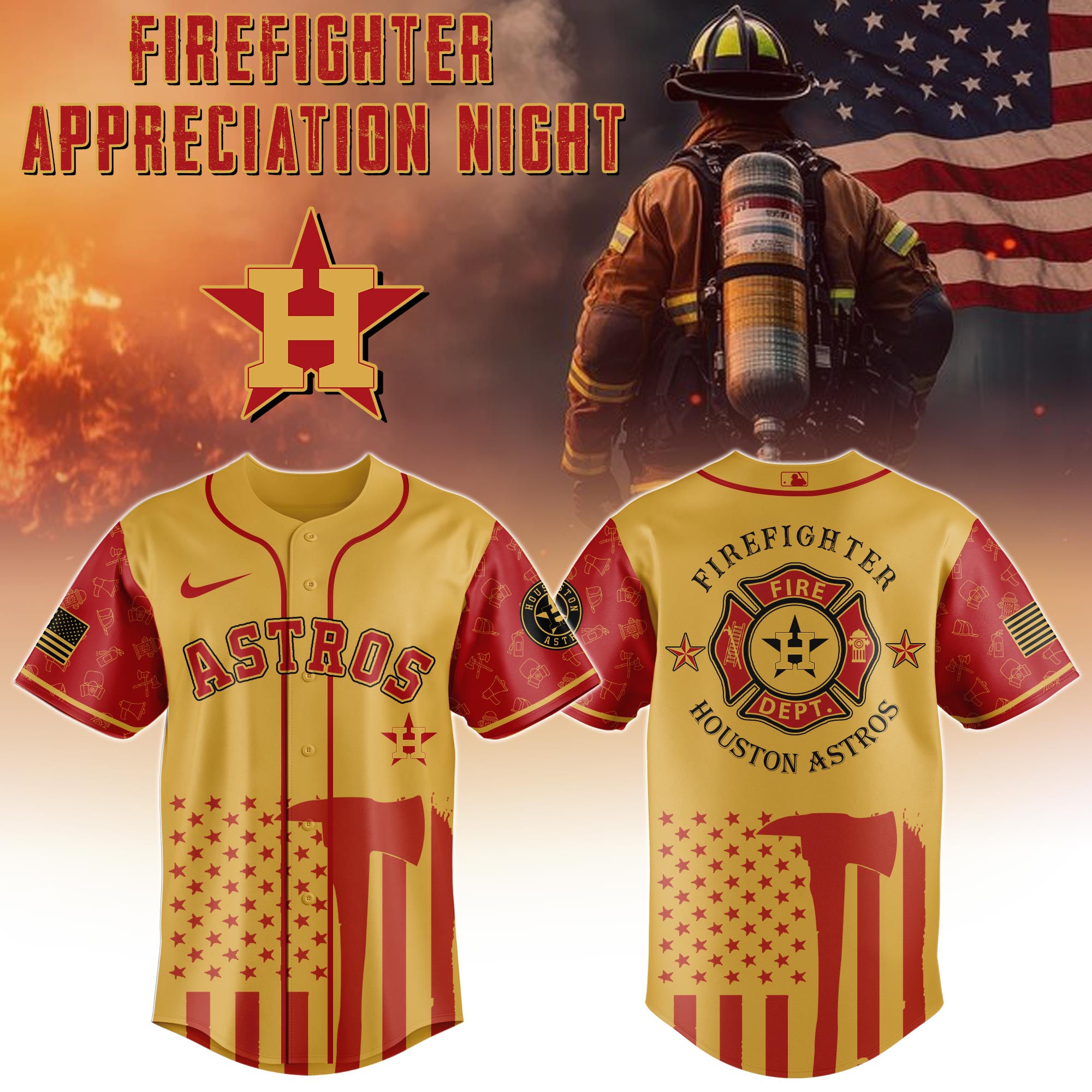 Houston Astros Mlb X Firefighter Appreciation Night Special Edition Custom Baseball Jersey 2025