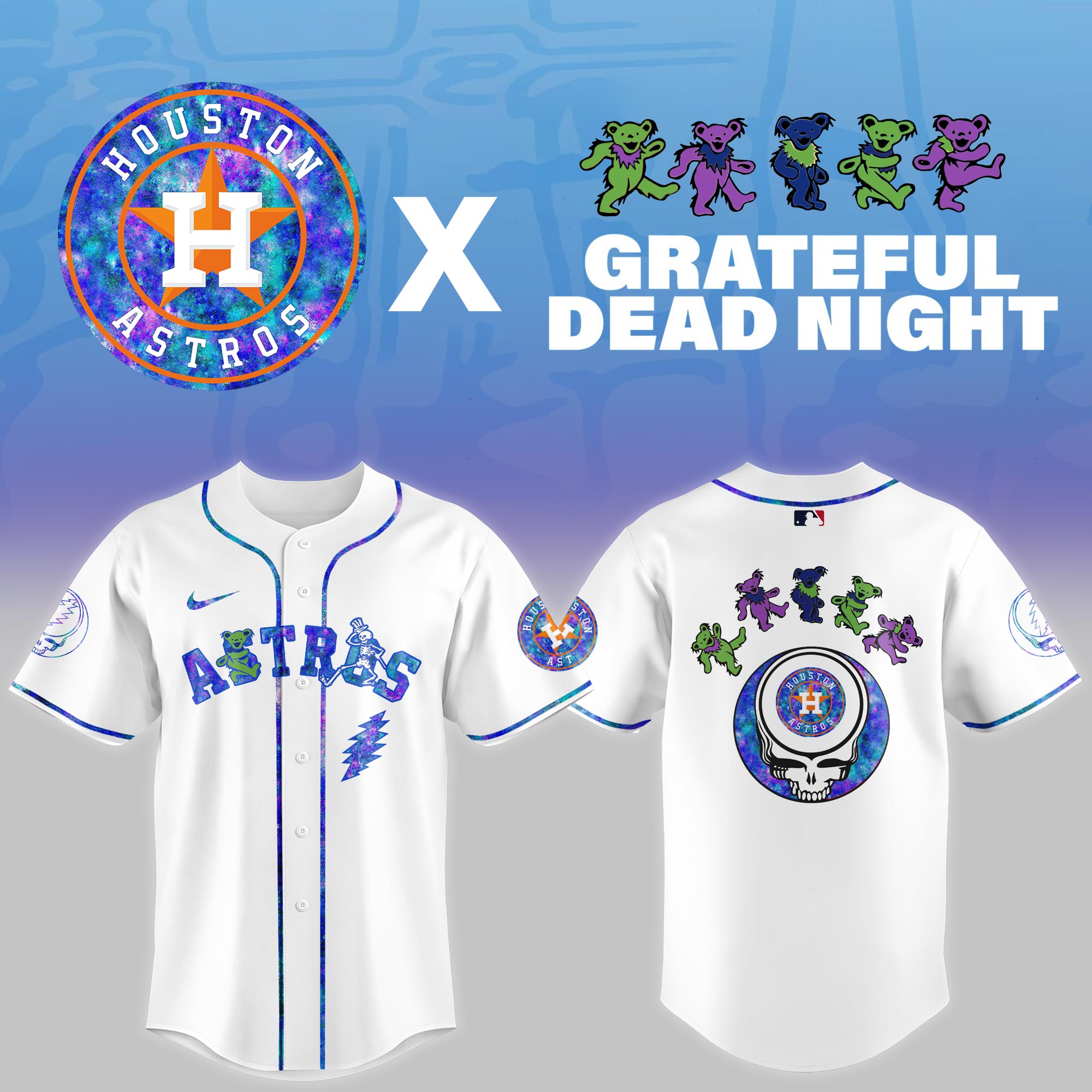 Houston Astros Mlb X Grateful Dead Theme Night Game Custom Baseball Jersey