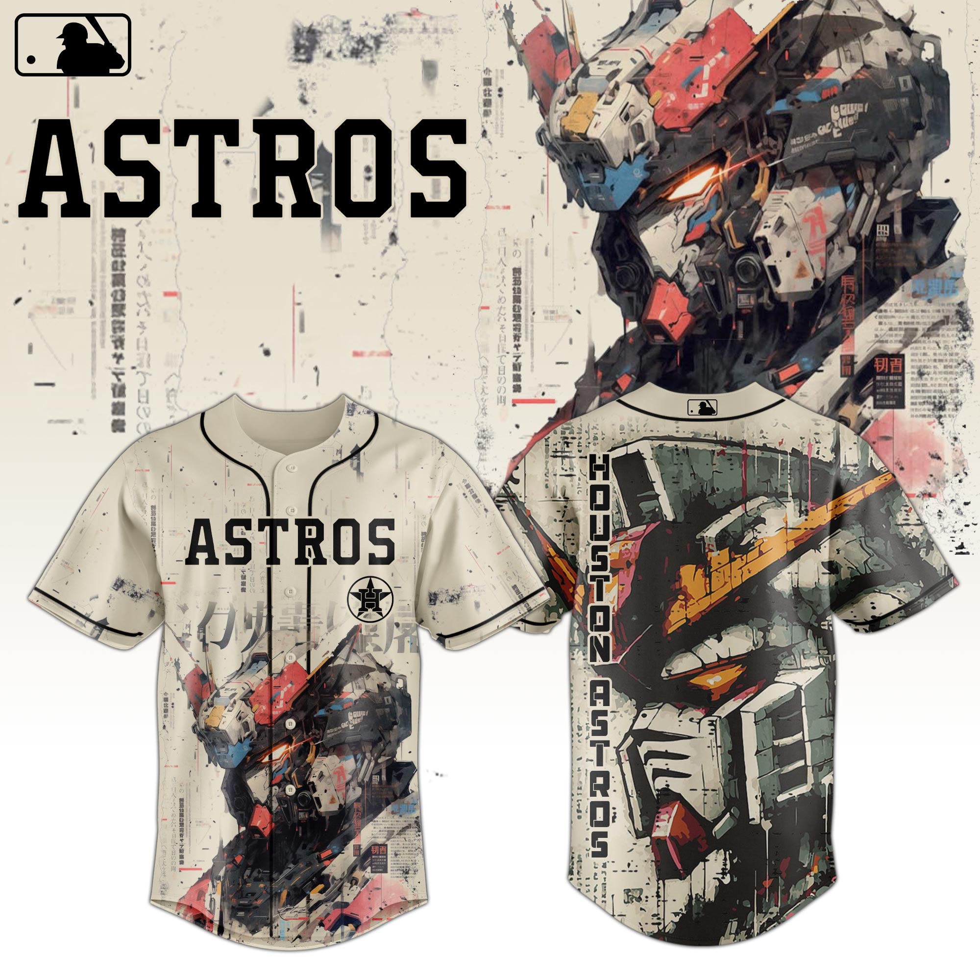 Houston Astros Mlb X Gundam Robot Japan Custom Baseball Jersey