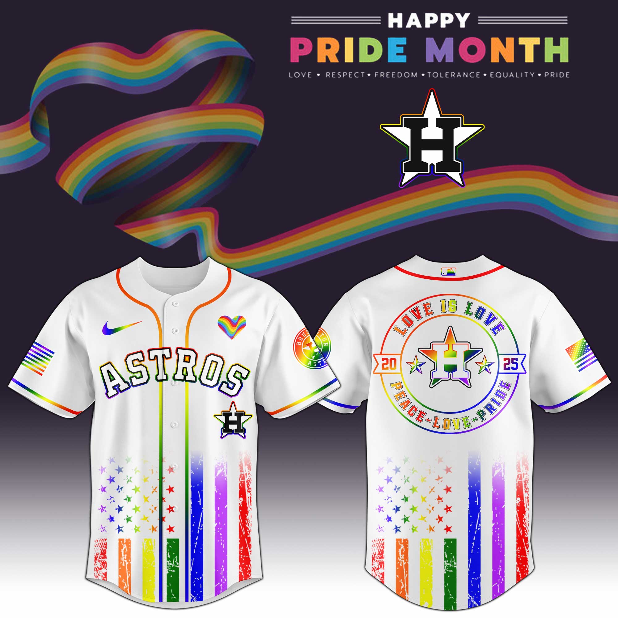 Houston Astros Mlb X Happy Pride Month Limited Edition Custom Baseball Jersey 2025