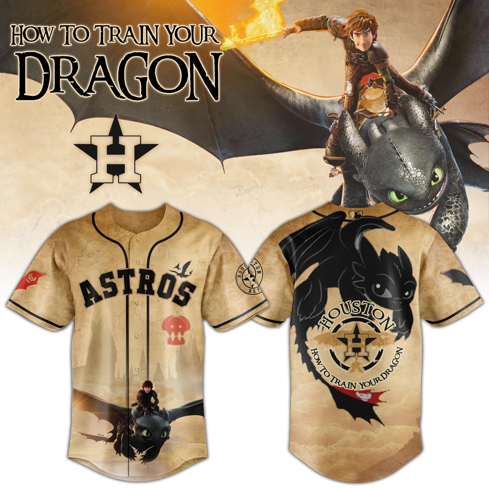 Houston Astros Mlb X How To Train Your Dragon Toothless Custom Baseball Jersey