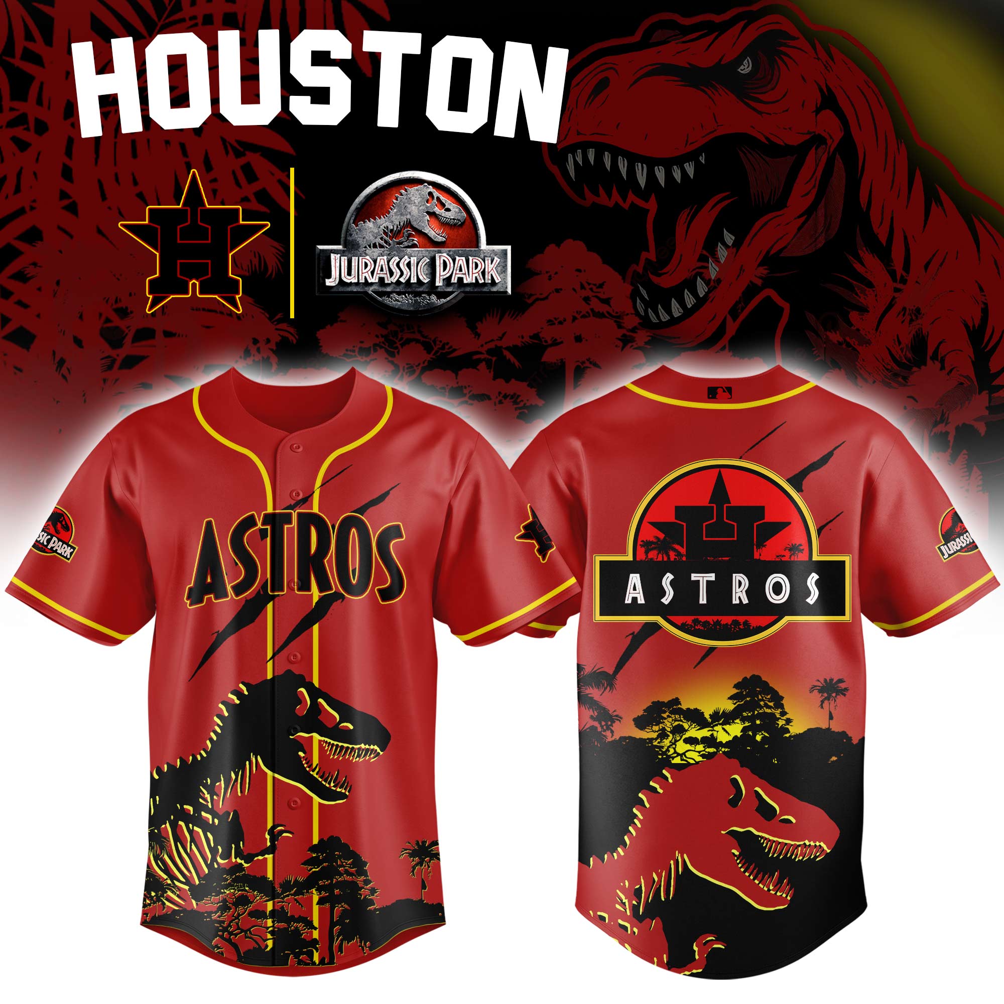 Houston Astros Mlb X Jurassic World Prehistoric Fury Custom Baseball Jersey