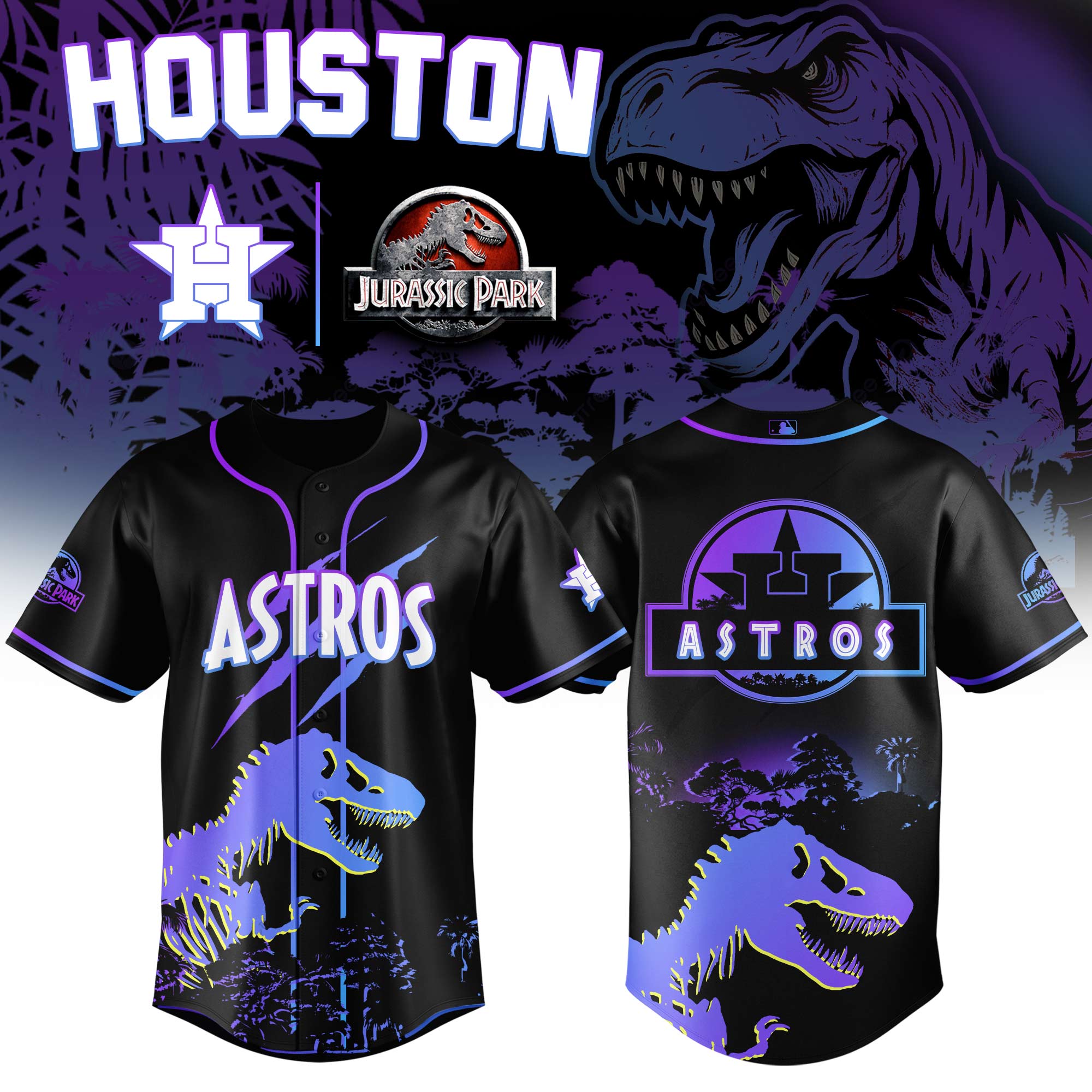 Houston Astros Mlb X Jurassic World Prehistoric Night Custom Baseball Jersey