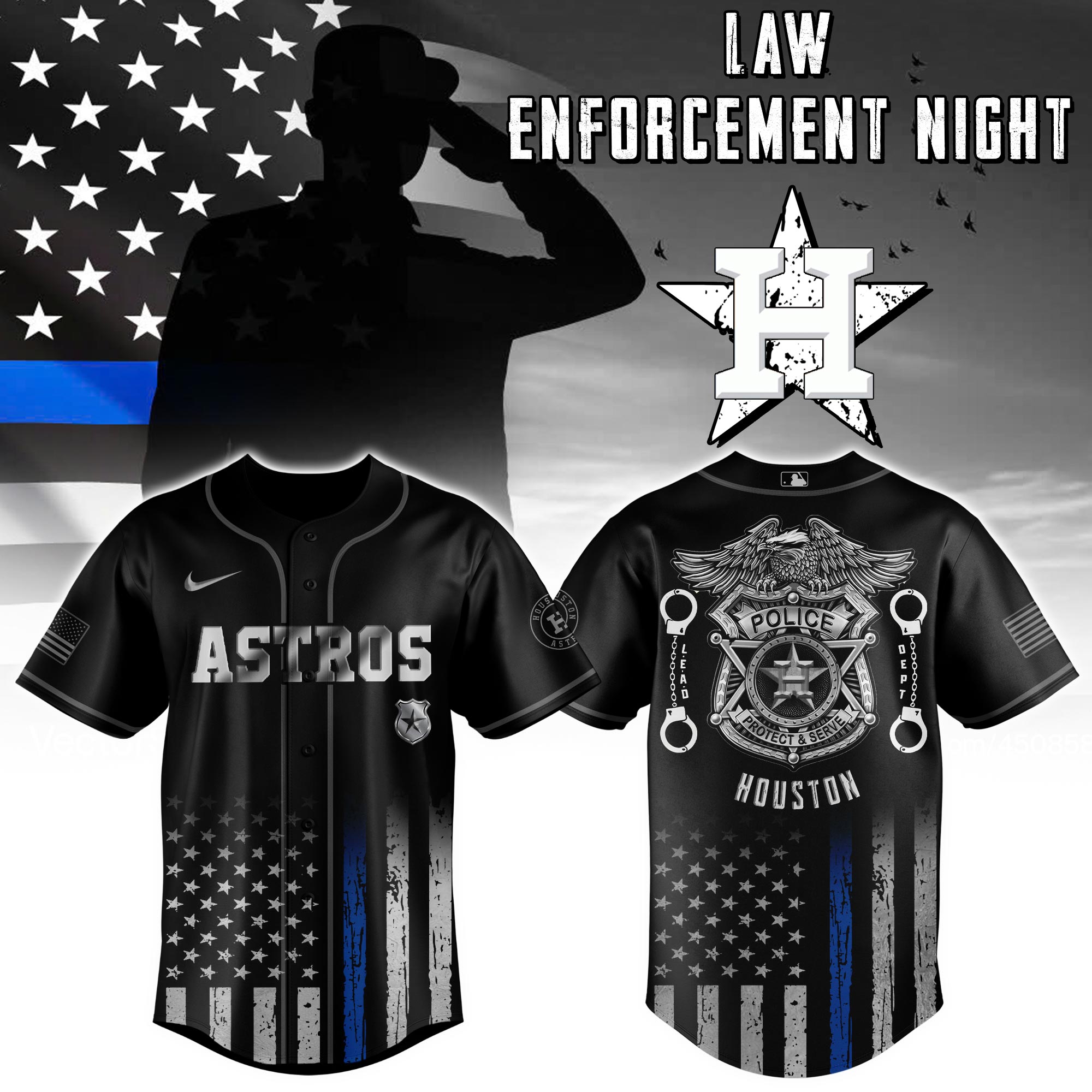 Houston Astros Mlb X Law Enforcement Night Edition Custom Baseball Jersey 2025