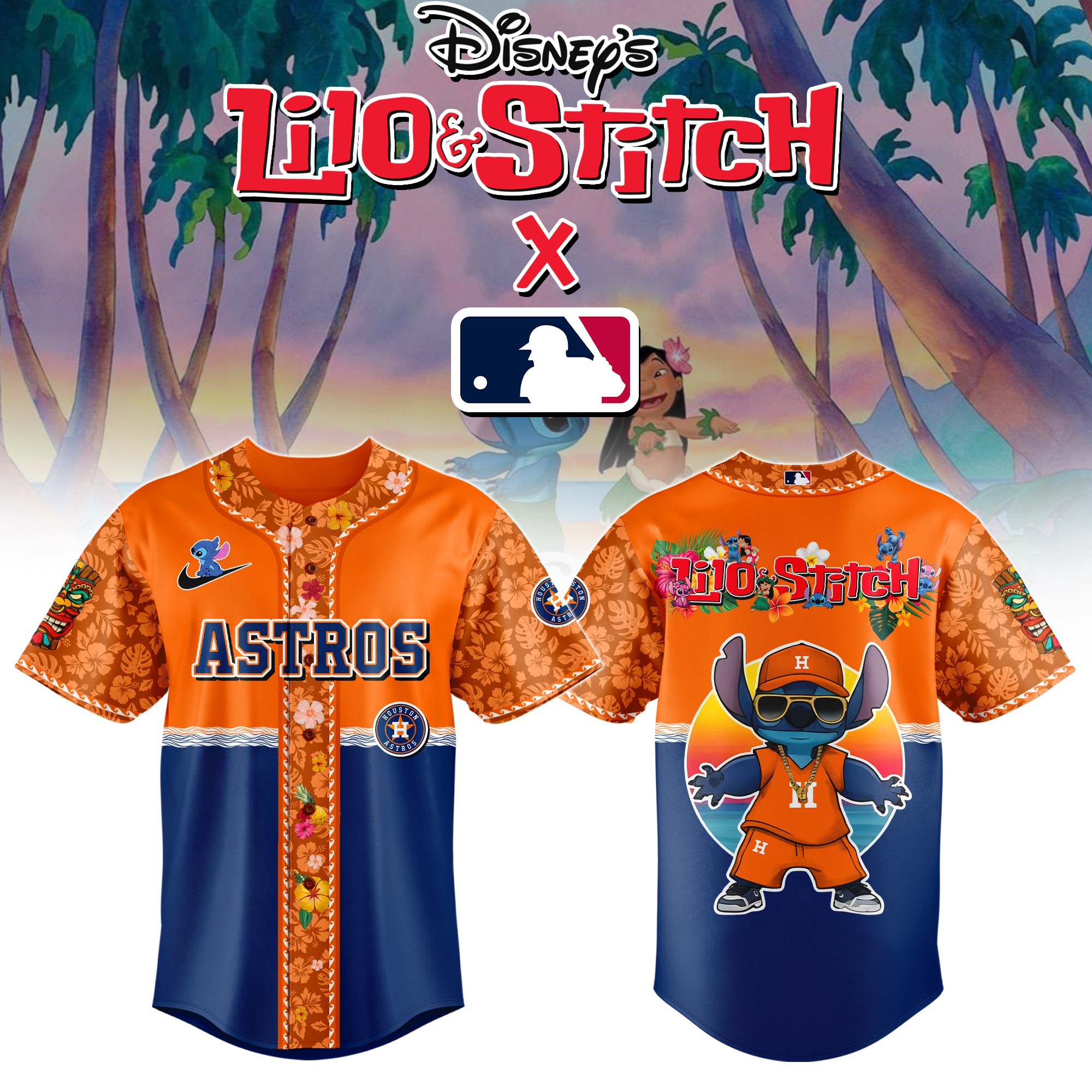 Houston Astros Mlb X Lilo & Stitch Custom Baseball Jersey
