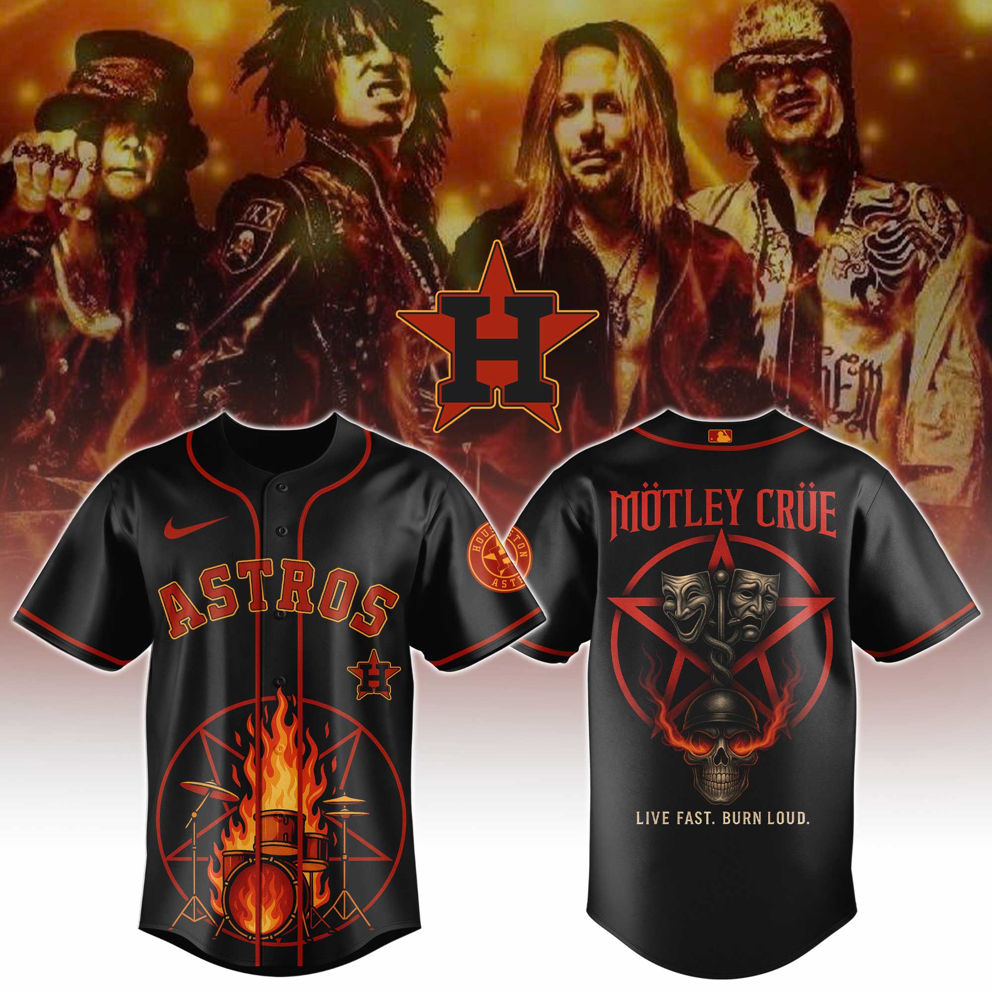 Houston Astros Mlb X Motley Crue Collection 1 Custom Baseball Jersey
