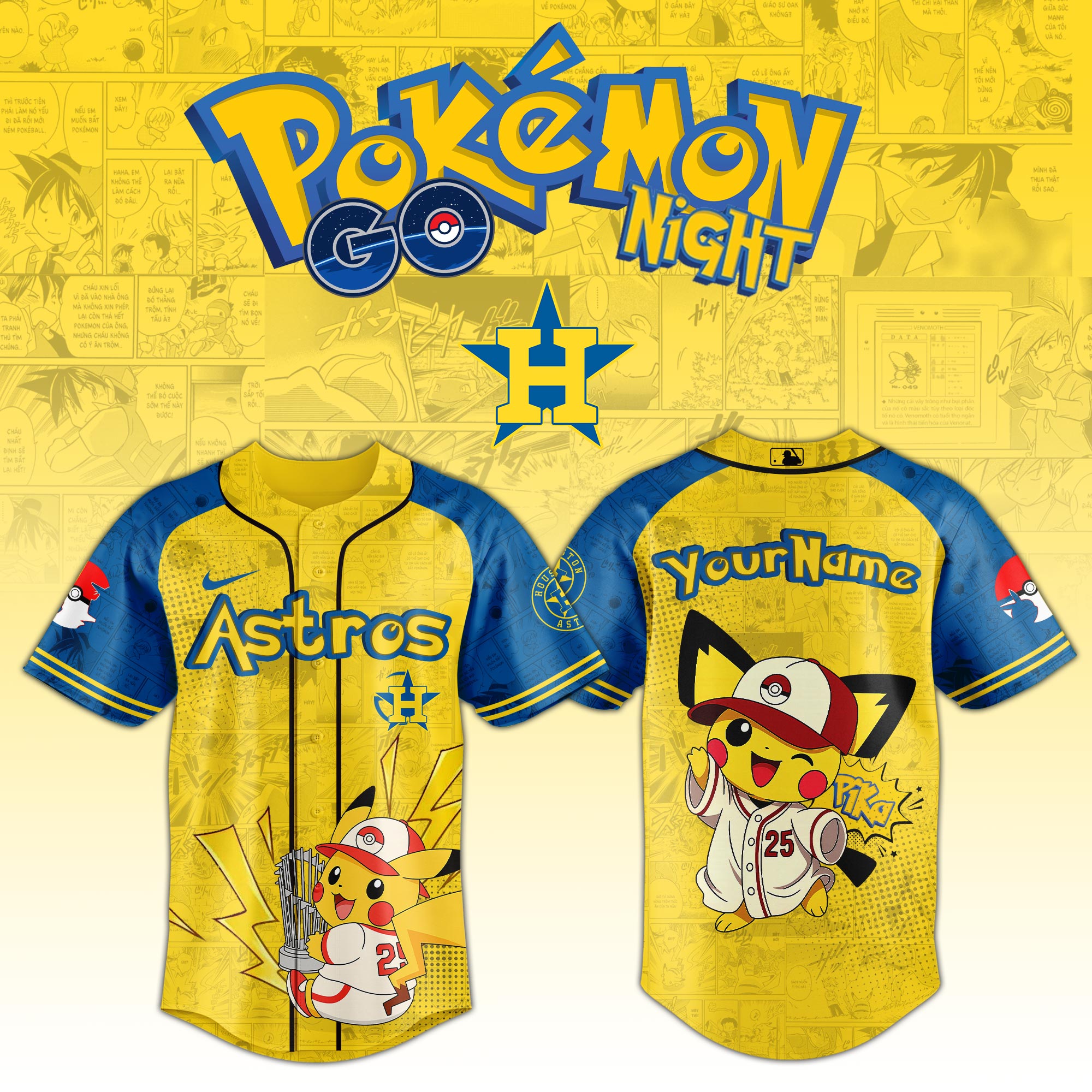 Houston Astros Mlb X Pokemon Pichu Pikachu Custom Baseball Jersey Custom Name