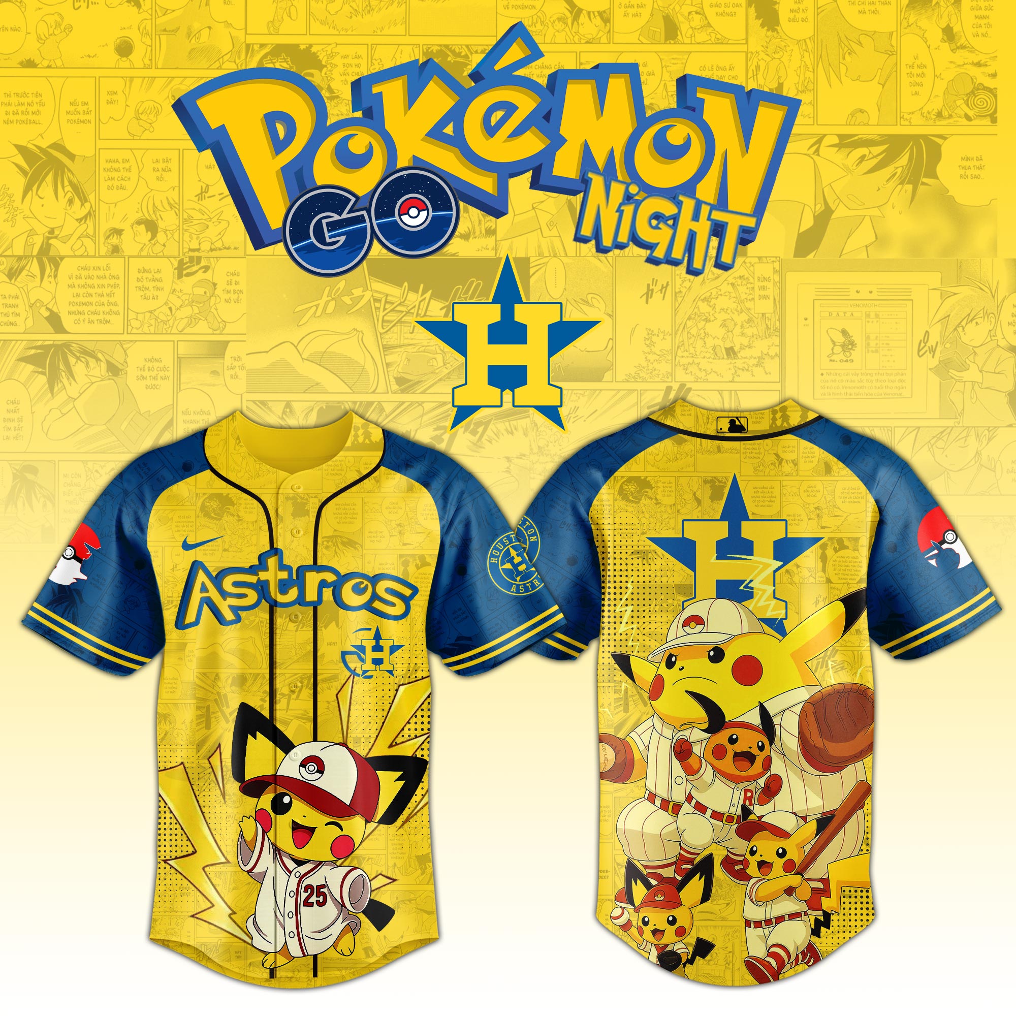 Houston Astros Mlb X Pokemon Pikachu Family Custom Baseball Jersey