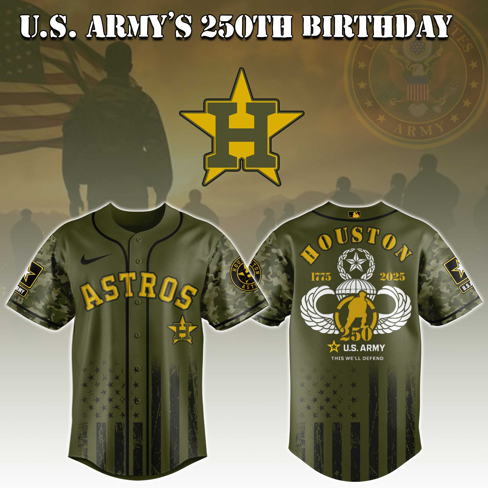 Houston Astros Mlb X U.s. Army This We'll Defend Custom Baseball Jersey
