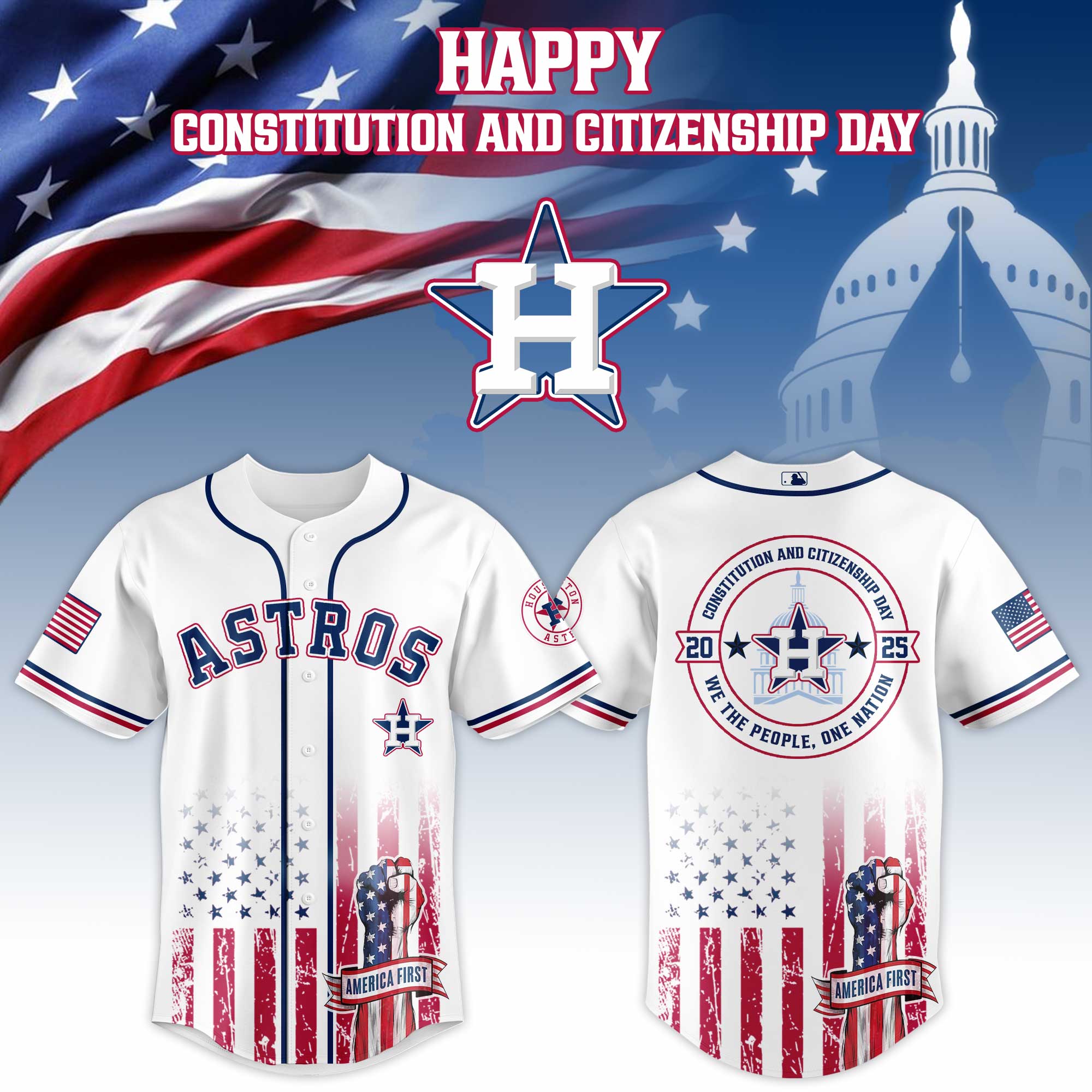 Houston Astros Mlb X Usa Happy Constitution And Citizenship Day Custom Baseball Jersey