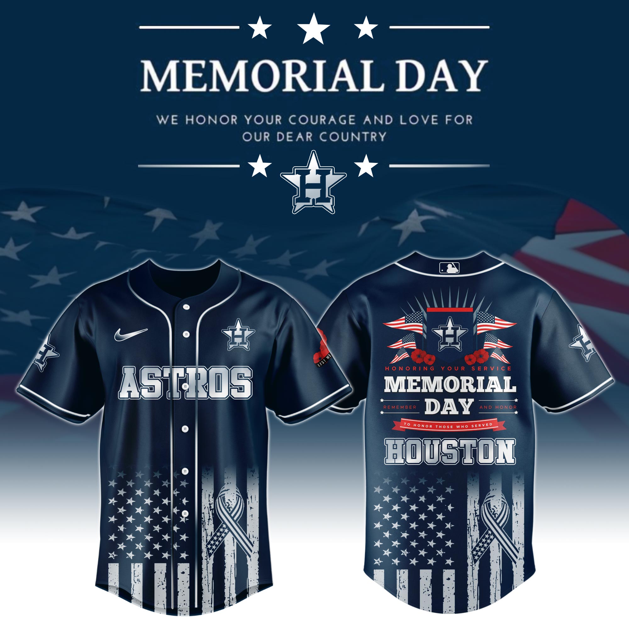 Houston Astros Special Memorial Day Limited Edition Custom Baseball Jersey