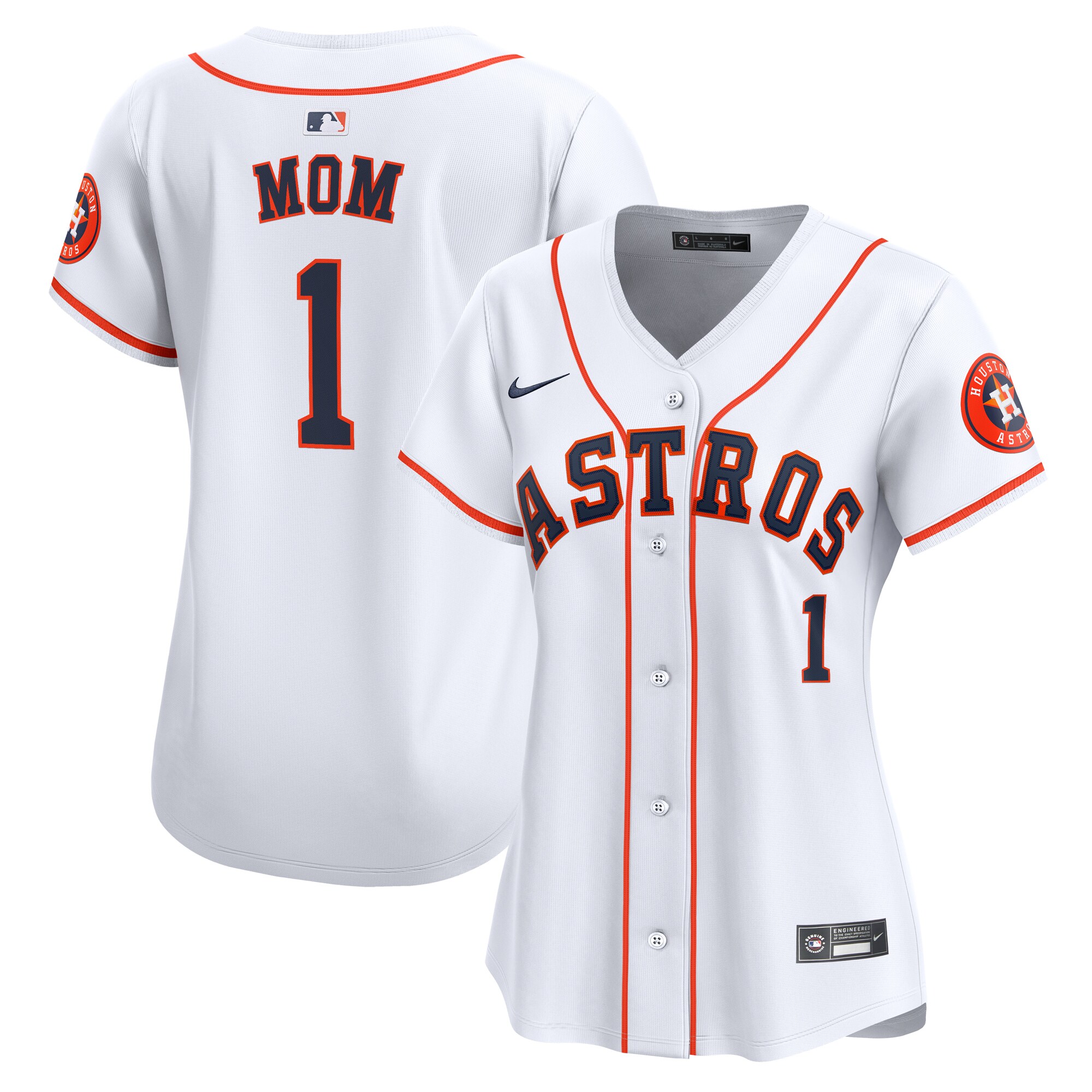 Houston Astros Women's #1 Mom Home Limited Baseball Jersey - White