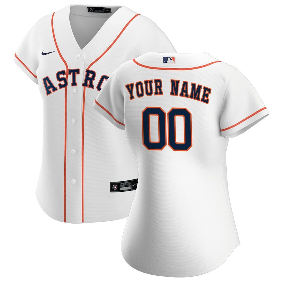 Houston Astros Women's Home Custom Baseball Jersey - White