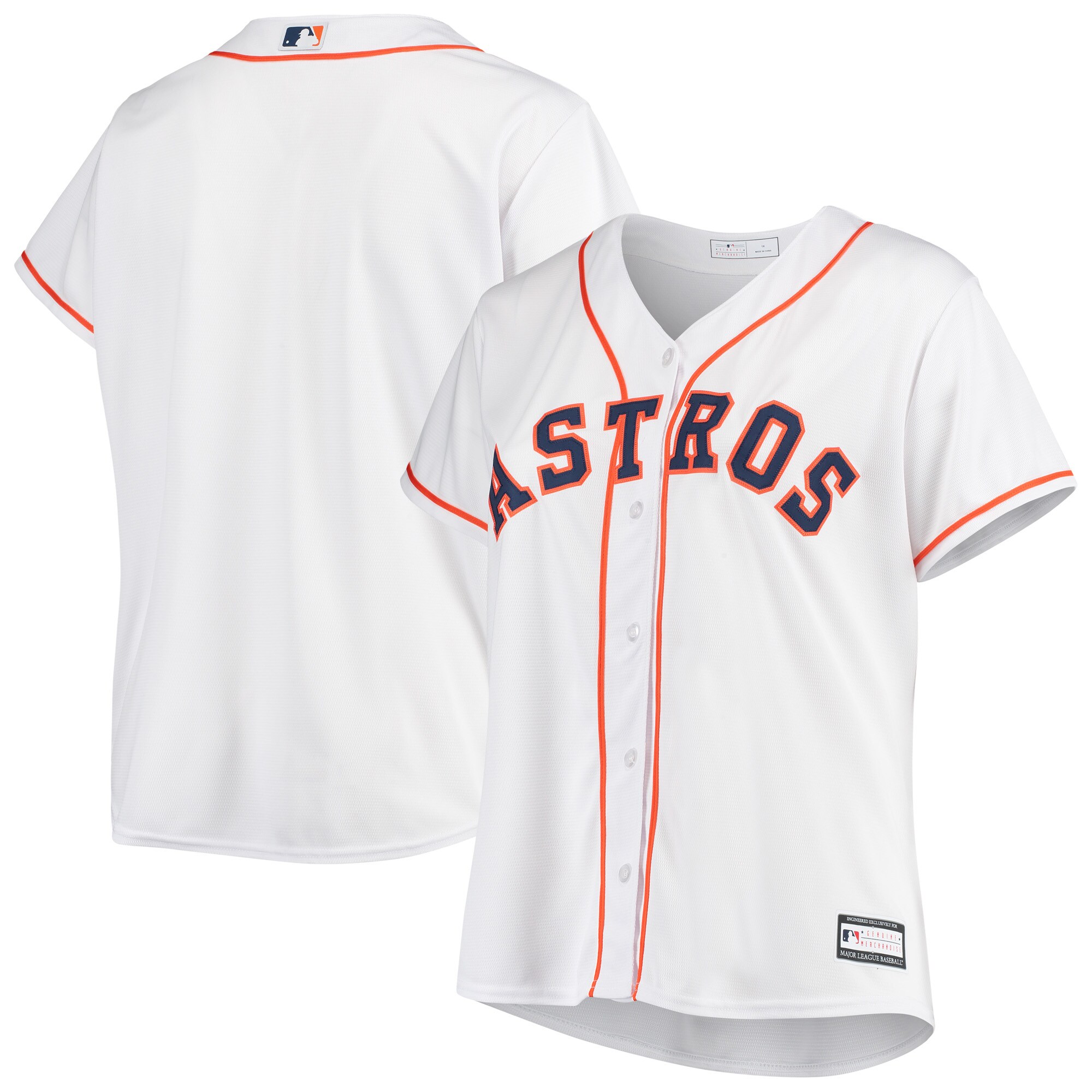 Alternative view of Houston Astros Women's Plus Size Home Replica Team Baseball Jersey - White