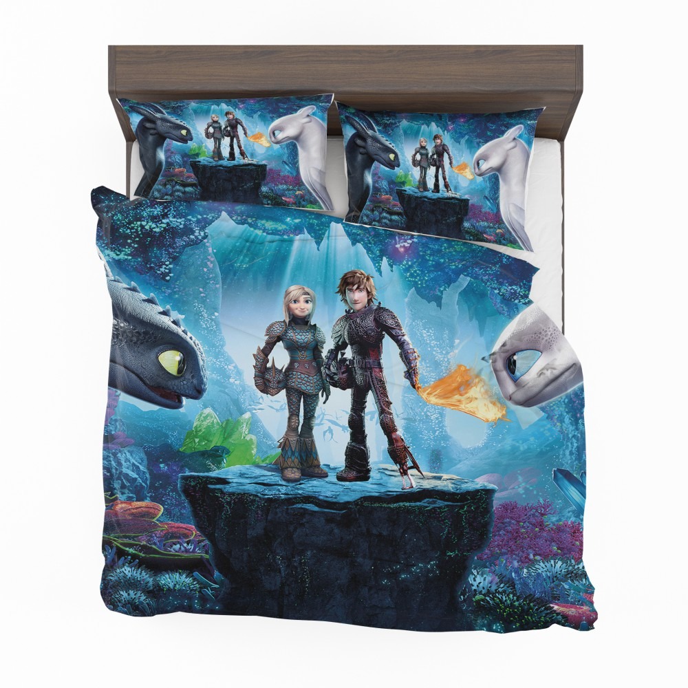 Alternative view of How To Train Your Dragon The Hidden World Movie Astrid Hiccup Toothless White Night Fury Bedding Set - Custom Bedding Set