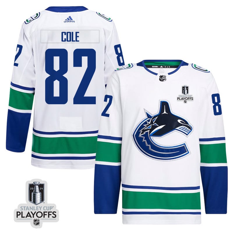Ian Cole 82 Vancouver Canucks 2024 NHL Playoffs Patch Away Hockey Jersey - Men, White - JS933 