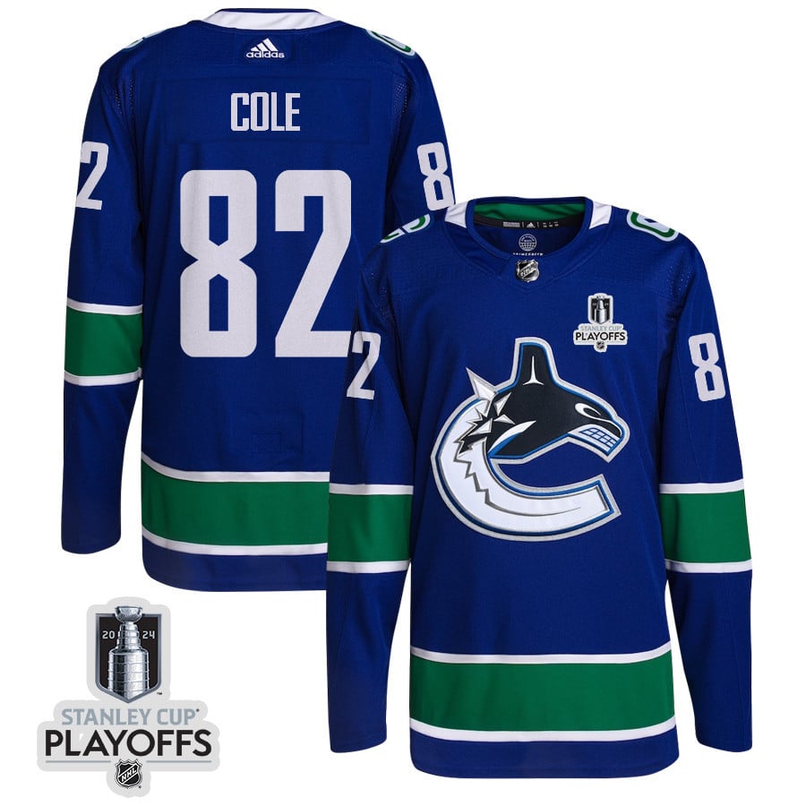 Ian Cole 82 Vancouver Canucks 2024 NHL Playoffs Patch Home Hockey Jersey - Men, Blue - JS438 