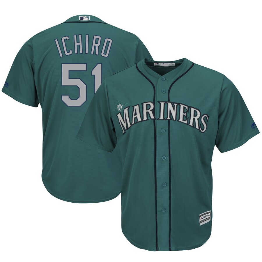 Ichiro Suzuki Seattle Mariners Majestic Official Cool Base Player Baseball Jersey - Aqua