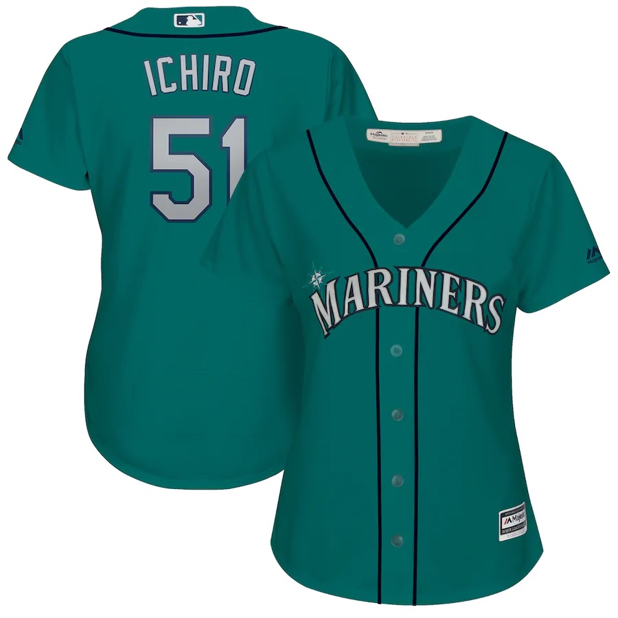 Ichiro Suzuki Seattle Mariners Majestic Women's Cool Base Player Baseball Jersey - Aqua