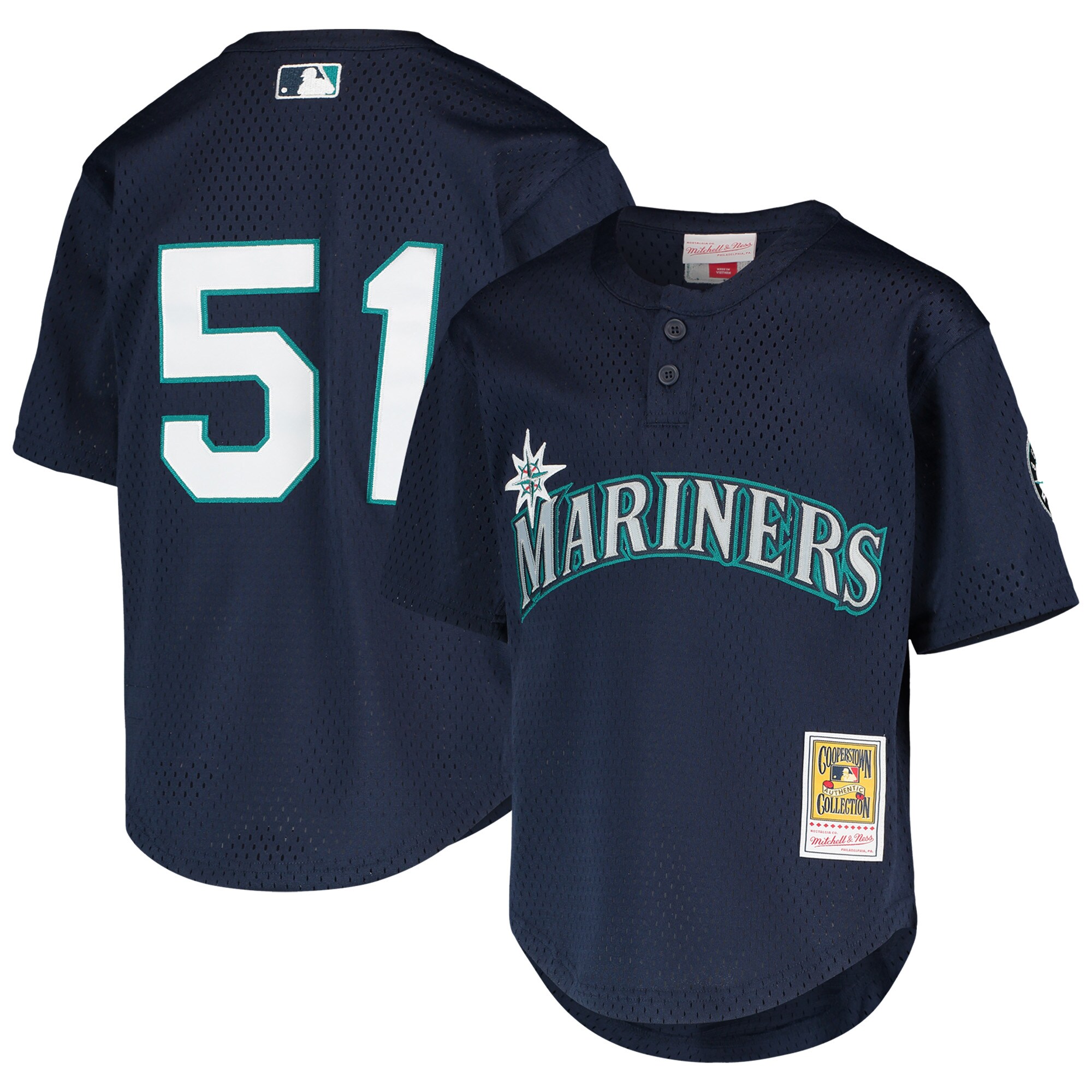Alternative view of Ichiro Suzuki Seattle Mariners Mitchell & Ness Youth Cooperstown Collection Mesh Batting Practice Baseball Jersey - Navy