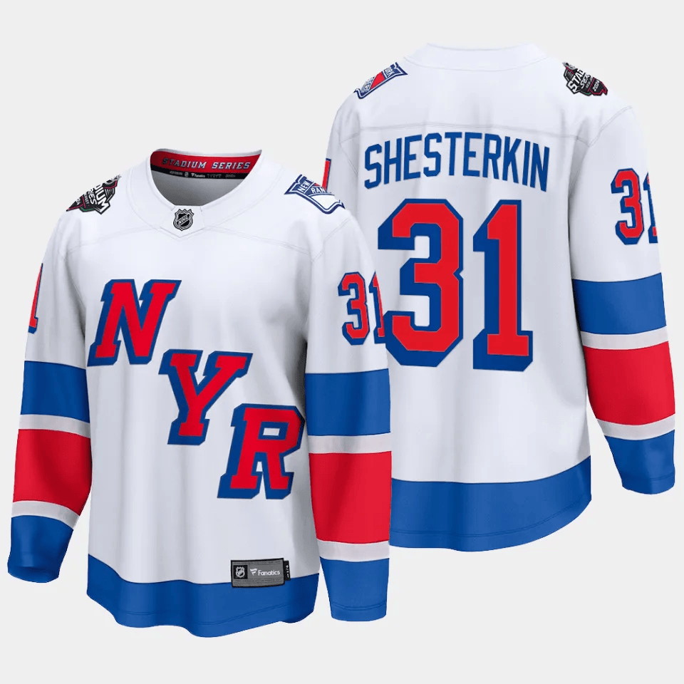 Igor Shesterkin 31 New York Rangers 2024 Stadium Series Patch Breakaway Hockey Jersey - Men, White - JS839 