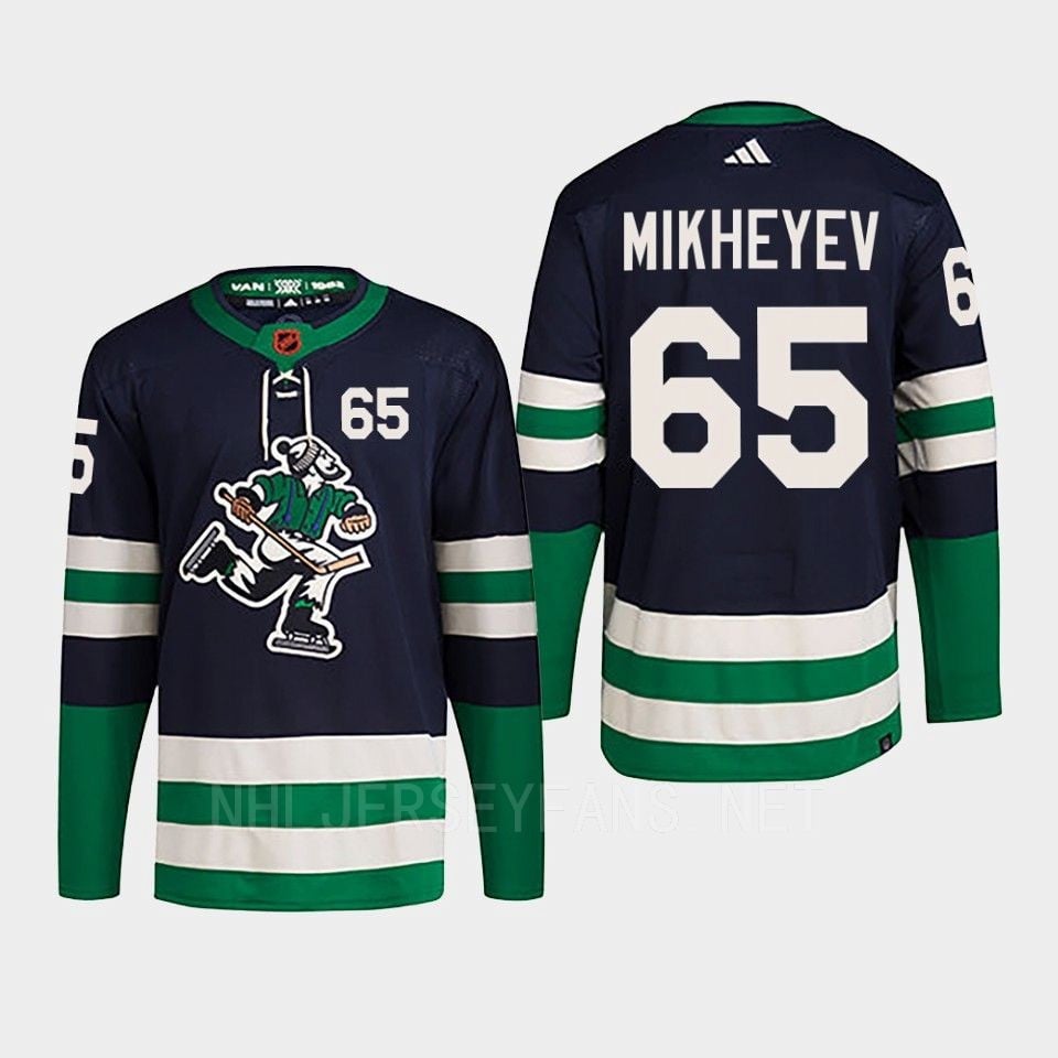 Ilya Mikheyev 65 Reverse Retro 2.0 2022 Vancouver Canucks Navy Hockey Jersey Primegreen - JS999 
