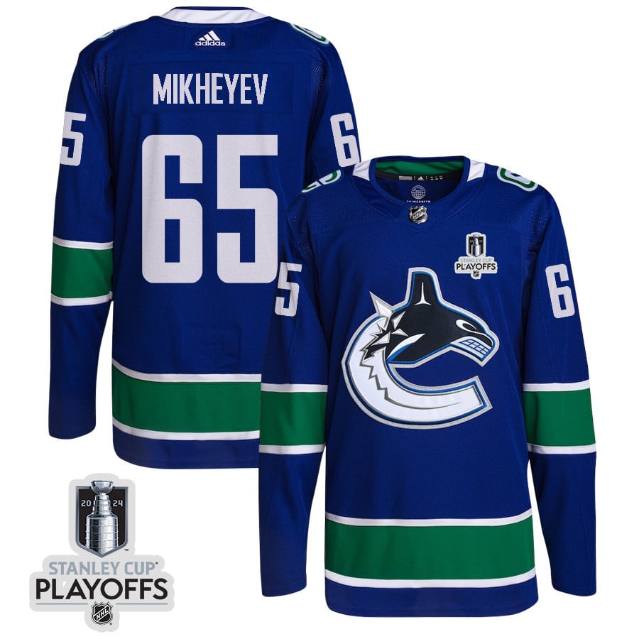 Ilya Mikheyev 65 Vancouver Canucks 2024 NHL Playoffs Patch Home Hockey Jersey - Men, Blue - JS982 