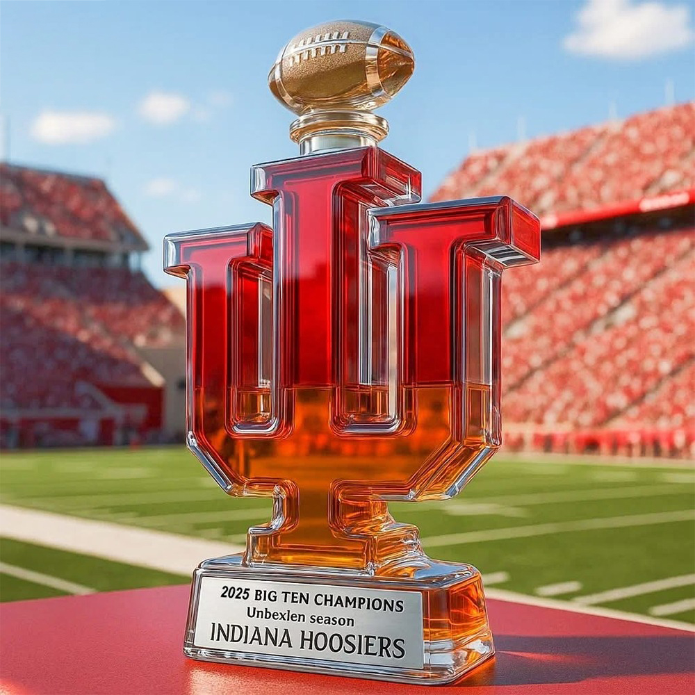 Indiana Hoosiers 2025 Championship Commemorative Trophy Whiskey Bottle