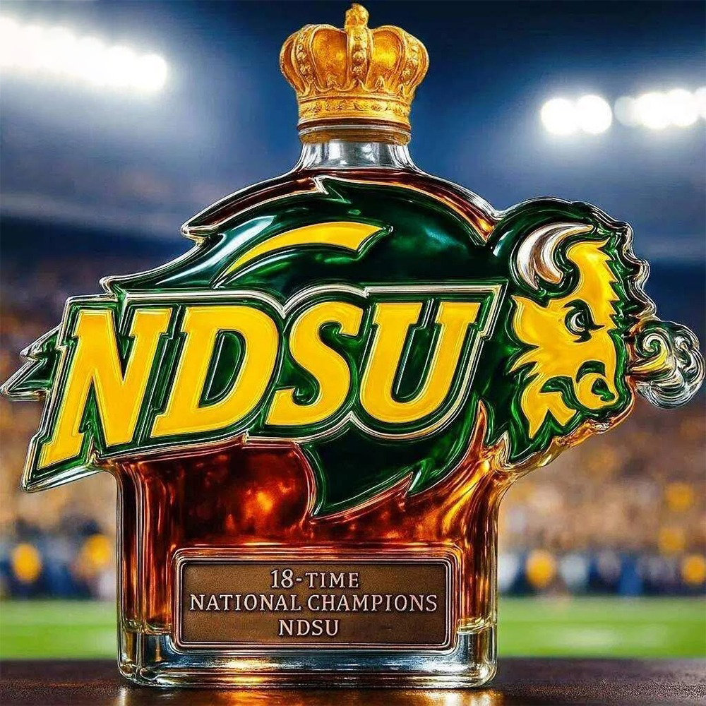 Ndsu Bison Crown Glass Trophy 18 Time National Champions Whiskey Bottle