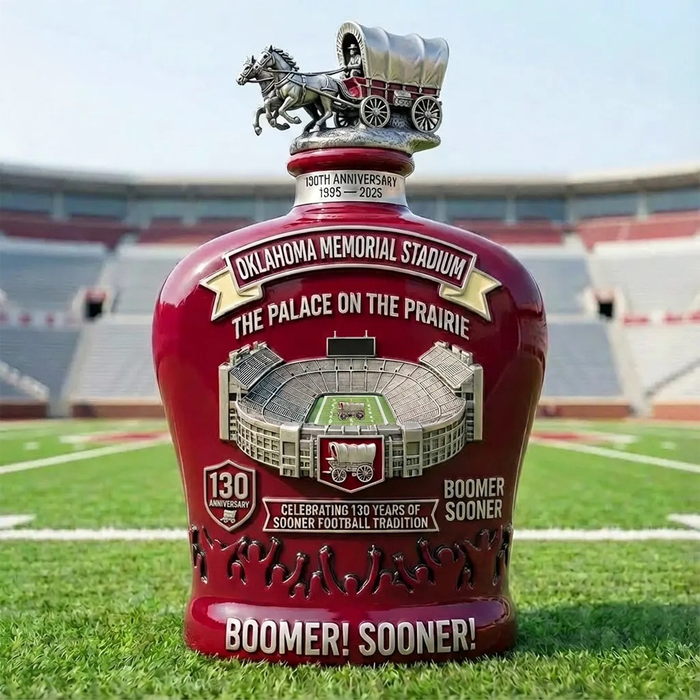 Oklahoma Memorial Stadium 130Th Anniversary Commemorative Whiskey Bottle Decanter