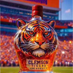 Alternative view of Clemson Tigers University Tiger Whiskey Bottle Premium Fan Art Home Decor Display
