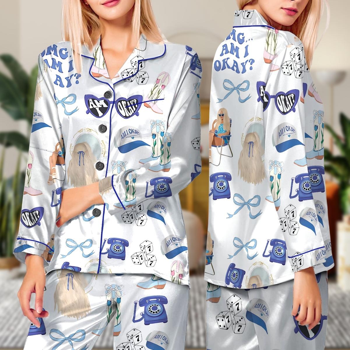 Am I Okay Moroney Silky Satin Pajama Set For Women