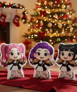 Custom Chibi Huntrix Golden Pillow, Rumi Mira Zoey Warrior Plush, Kpop Demon Hunter Plush, Personalized Kids Gift, Shaped Christmas Pillow
