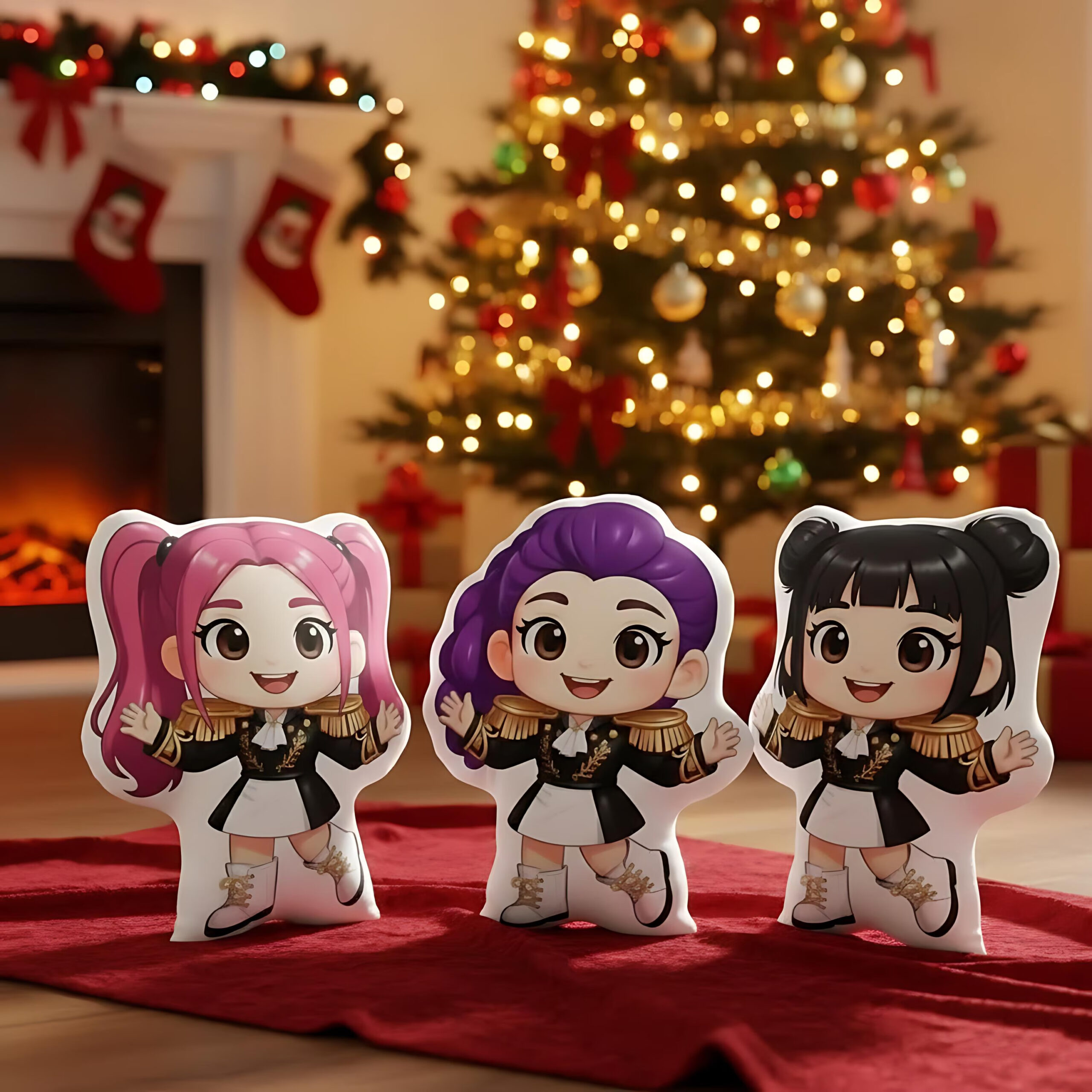 Custom Chibi Huntrix Golden Pillow, Rumi Mira Zoey Warrior Plush, Kpop Demon Hunter Plush, Personalized Kids Gift, Shaped Christmas Pillow