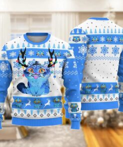 Alternative view of Christmas Derpy Tiger Ugly Sweater, Blue Tiger Xmas Sweater, Demon Tiger Costume Sweater
