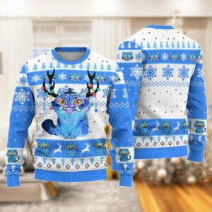 Alternative view of Christmas Derpy Tiger Ugly Sweater, Blue Tiger Xmas Sweater, Demon Tiger Costume Sweater