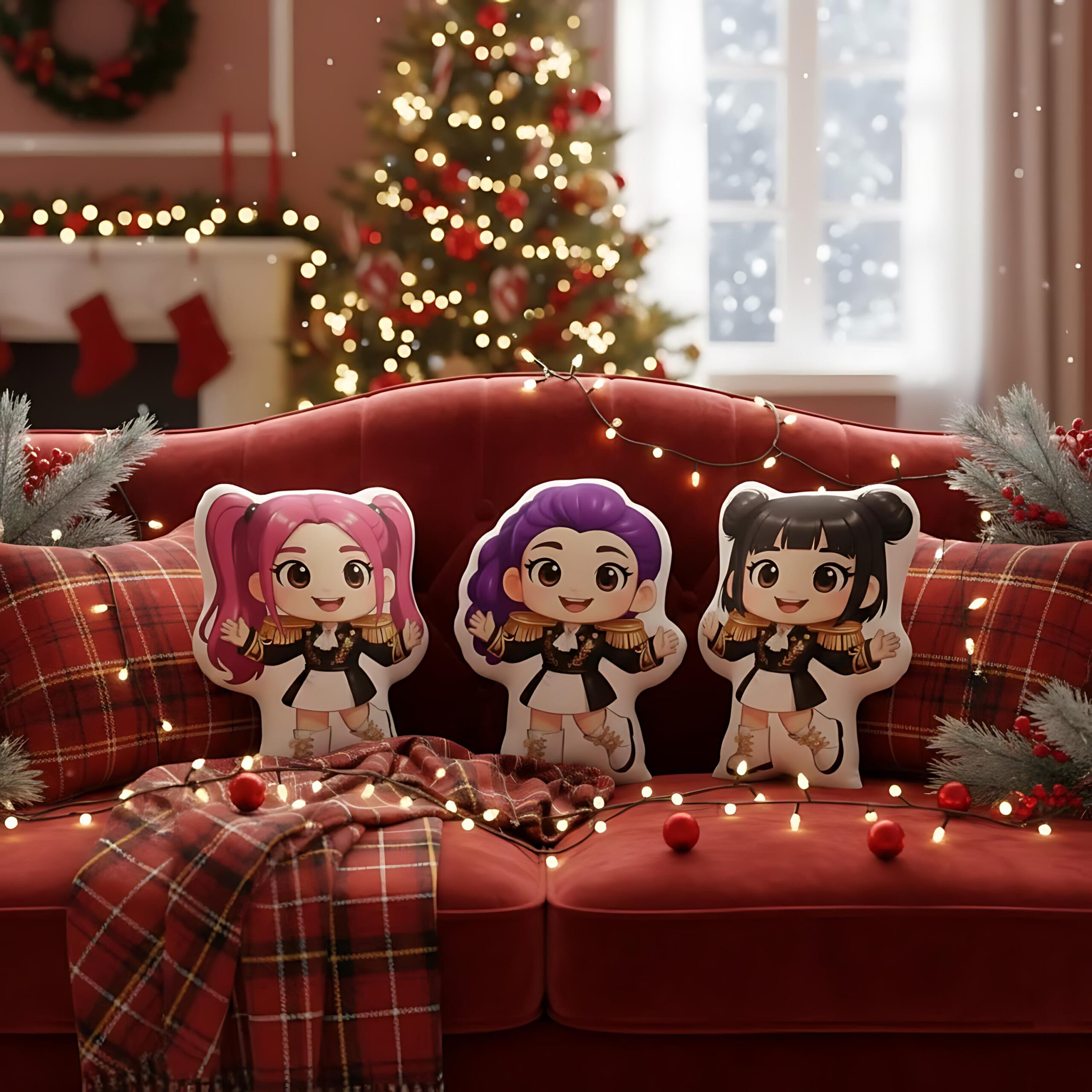 Custom Chibi Huntrix Golden Pillow, Rumi Mira Zoey Warrior Plush, Kpop Demon Hunter Plush, Personalized Kids Gift, Shaped Christmas Pillow - Image 3