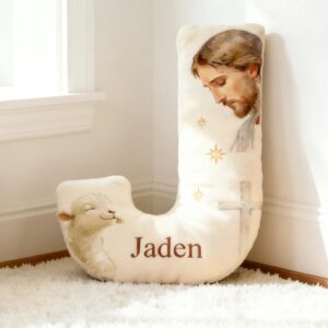 Personalized Jesus Letter Pillow,Custom Initial Jesus Pillow,Church Nursery Decor,Christian Home Decor,Christmas Gift for Christian