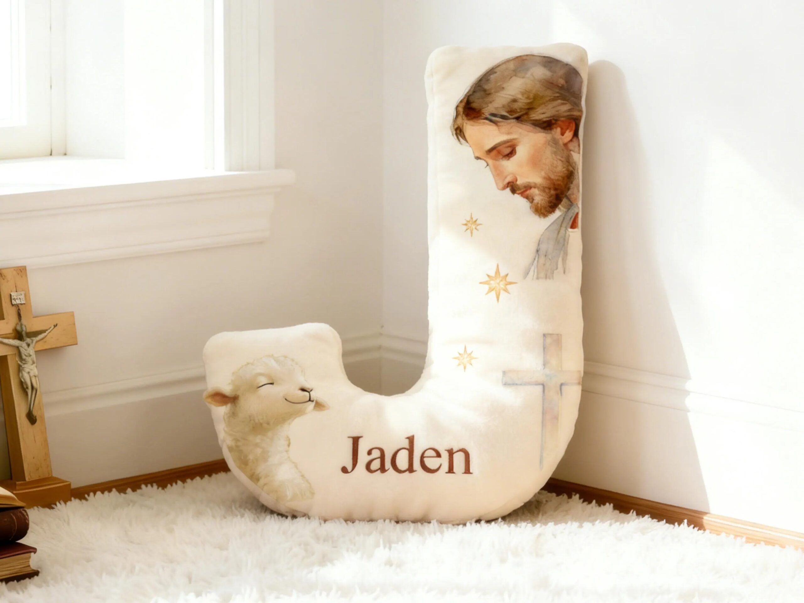 Personalized Jesus Letter Pillow,Custom Initial Jesus Pillow,Church Nursery Decor,Christian Home Decor,Christmas Gift for Christian