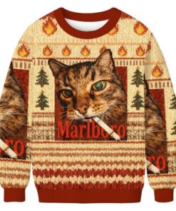 Funny Marlboro Smoking Cat Meme Ugly Christmas Sweater, Christmas Ugly Sweater