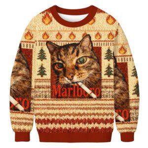 Funny Marlboro Smoking Cat Meme Ugly Christmas Sweater, Christmas Ugly Sweater