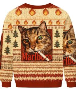 Alternative view of Funny Marlboro Smoking Cat Meme Ugly Christmas Sweater, Christmas Ugly Sweater