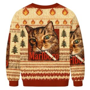 Alternative view of Funny Marlboro Smoking Cat Meme Ugly Christmas Sweater, Christmas Ugly Sweater