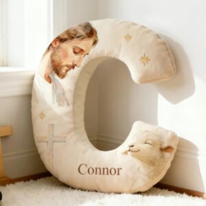 Alternative view of Personalized Jesus Letter Pillow,Custom Initial Jesus Pillow,Church Nursery Decor,Christian Home Decor,Christmas Gift for Christian