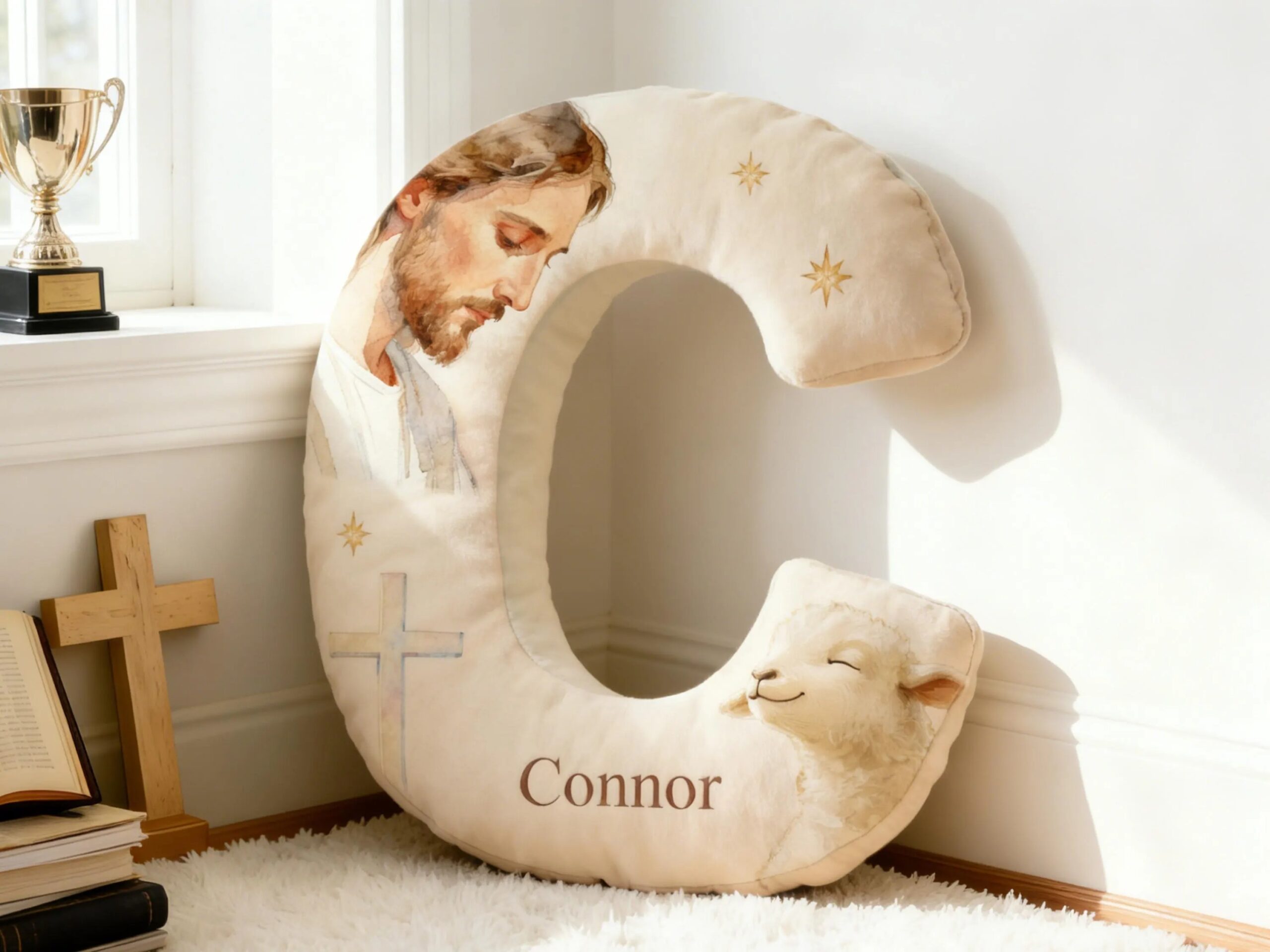 Personalized Jesus Letter Pillow,Custom Initial Jesus Pillow,Church Nursery Decor,Christian Home Decor,Christmas Gift for Christian - Image 2