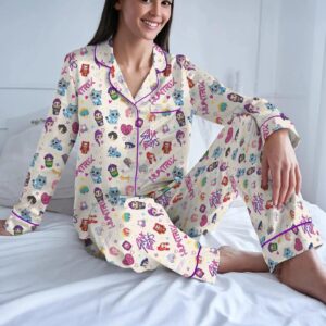 Huntrix KPop Demon Hunters Silky Satin Pajama Set Girl Group KPop Demon Hunters Sleepwear, Gift For Kpop Lovers, Kpop Movie Idol Pajamas Set