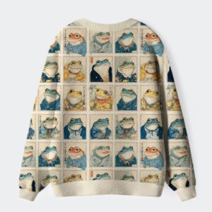 Alternative view of Many Frogs Are Watching You Ugly Cardigan Sweater