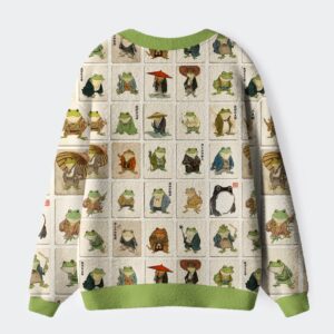 Alternative view of Frogs Of The Samurai Realm Ugly Cardigan Sweater