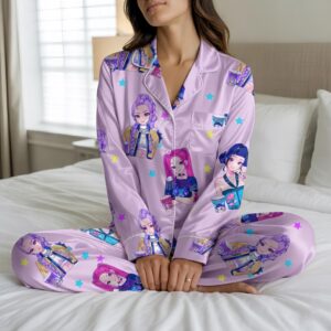 Huntrix Mira Rumi Joey Satin Pajamas Set, Girl Group K-Pop Sleepwear, KPop Demon Hunters Pajamas, Gift for Kpop Lovers, Demon Hunters Pajama